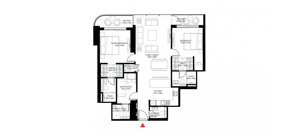 Floor plan «E», 2 bedrooms in THE CREST