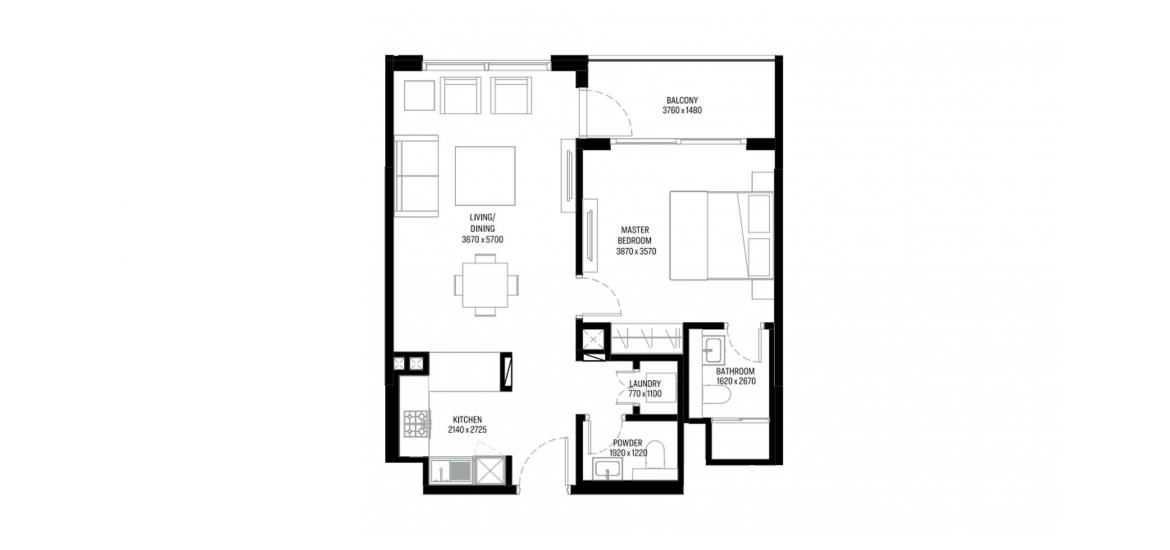 Floor plan «A», 1 bedroom in THE CREST GRANDE